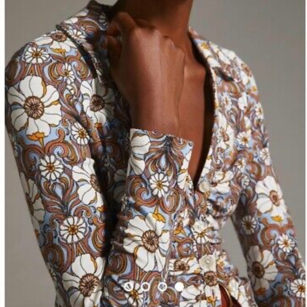 Anthropologie Maeve Ruched Floral Button Front Top Medium - Picture 3 of 9